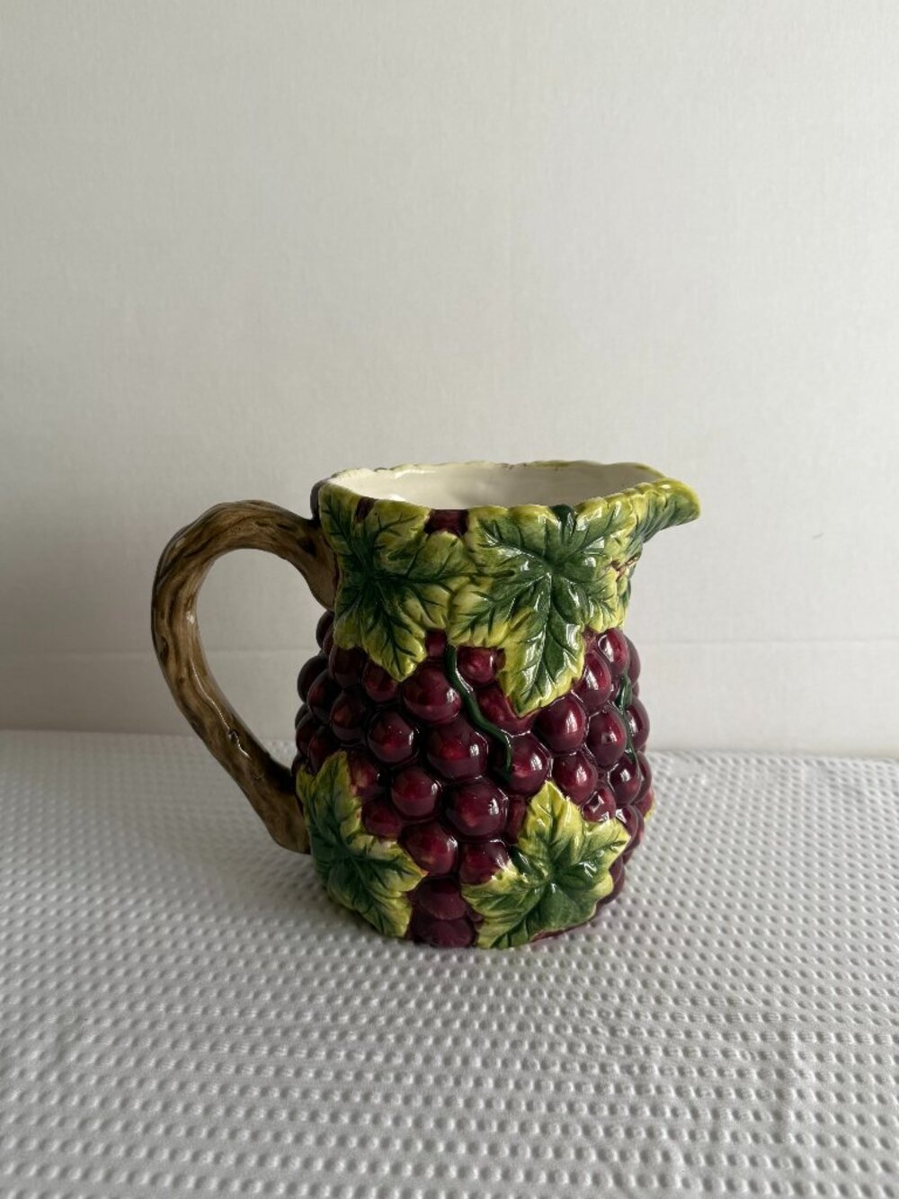 Vintage Majolica-Style ‘Grape Cluster’ Ceramic Pitcher